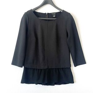CLUB Monaco 3/4 Sleeve Ruffle Accent Blouse in Black